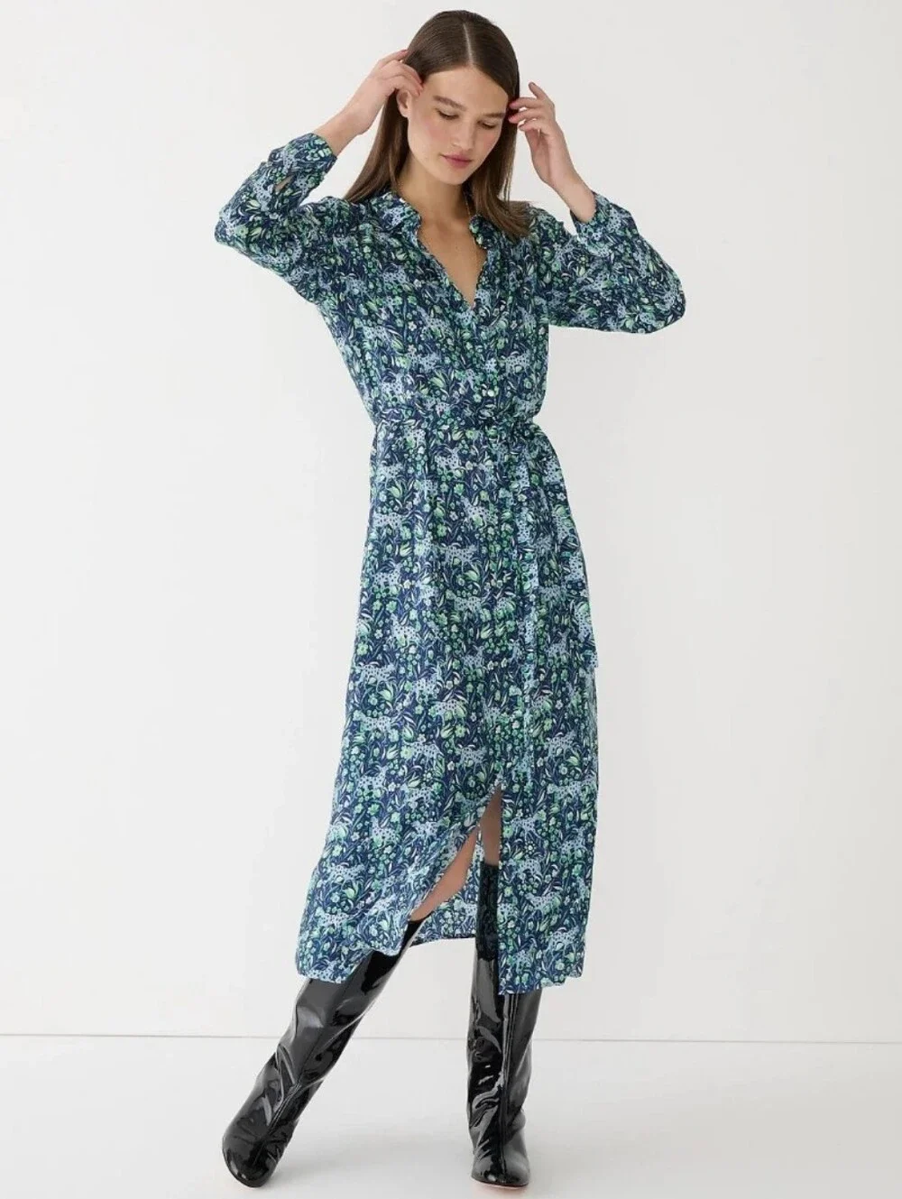 J. Crew Fauna Floral Midi Button Up Shirt Dress